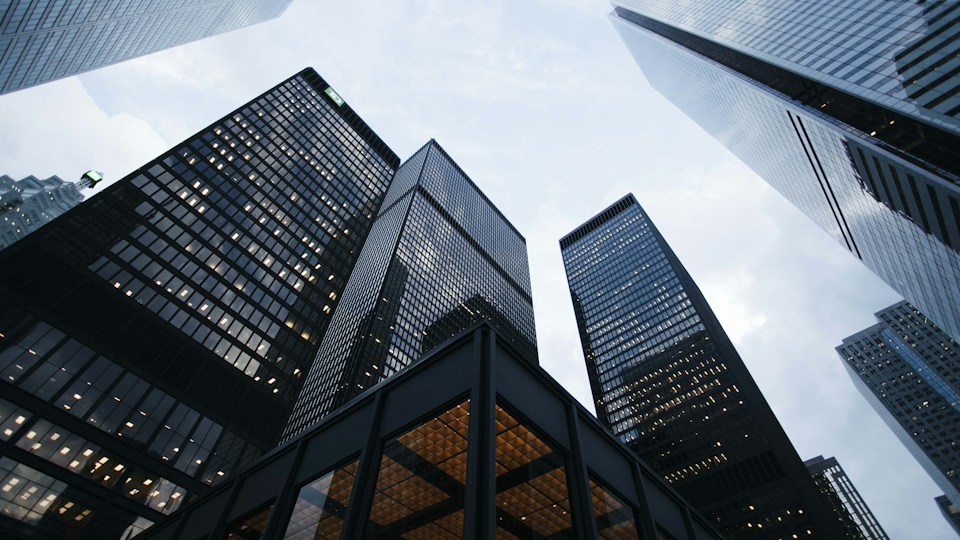 Modern financial district office towers