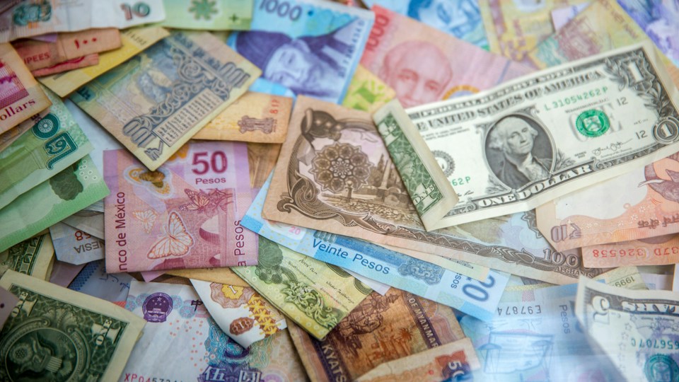 International banknotes from multiple currencies