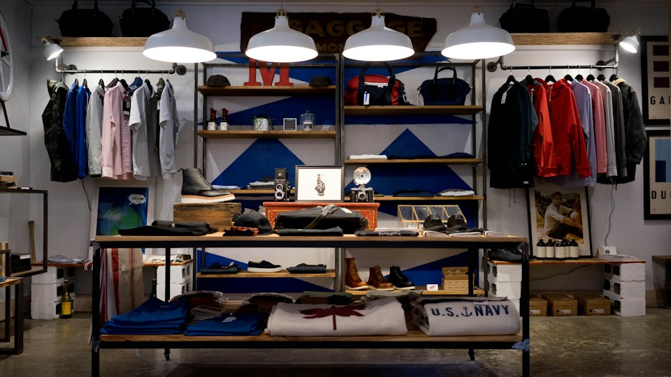 Clothing displays inside a retail store